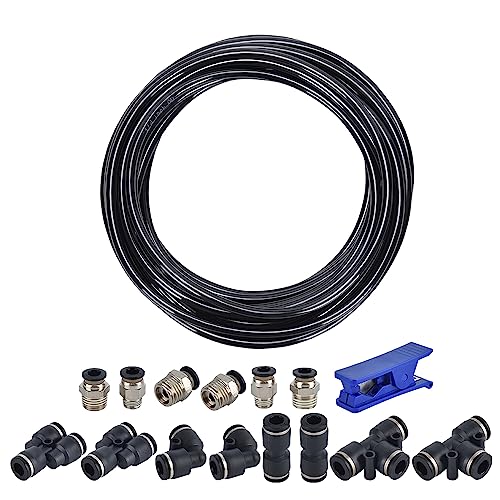 cnaodun Air Line Tubing Kit, CNAODUN 1/4 inch OD 1/6 ID 39.4ft/12 Meter Black Pneumatic Tubing PU Air hose Pipe Tube Kit for Air Line or Fluid Transfer - Image 1