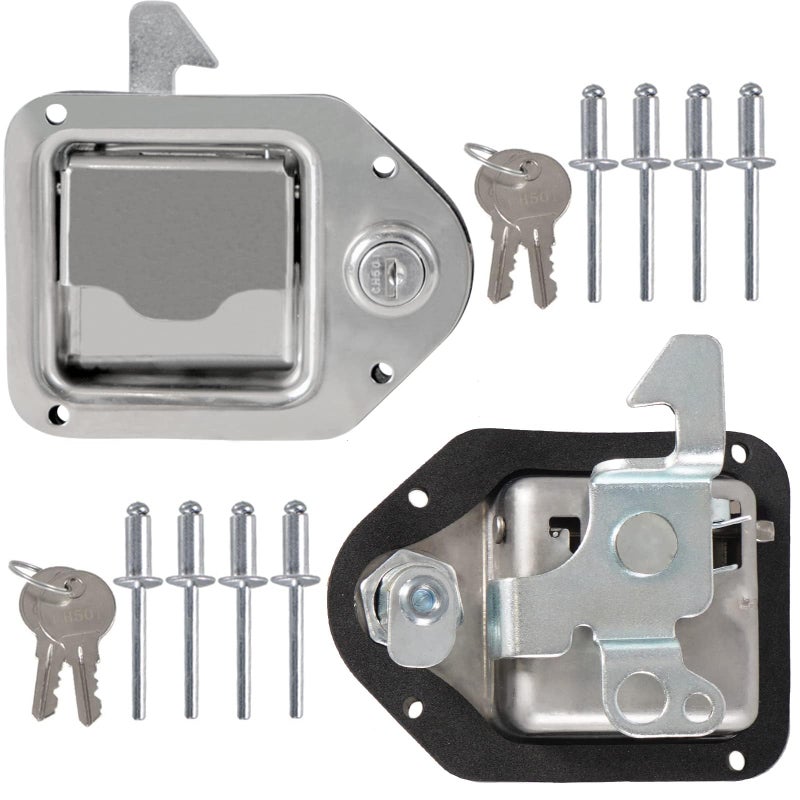 YESHMA 2Pcs Truck Tool Box Latch Toolbox Paddle Lock Replacement Handle Stainless Steel with Keys Rivets for Truck Trailer UTV ATV Toolbox
