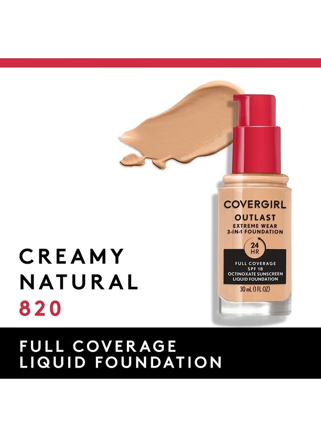 Covergirl Outlast Extreme Wear 3-in-1 Full Coverage Liquid Foundation, SPF 18 Sunscreen, Creamy Natural, 1 Fl. Oz. - Image 3