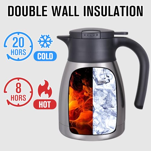 GiNT 34Oz Thermal Coffee Carafe, Insulated Stainless Steel Coffee Carafes for Keeping Hot/Double Walled Vacuum Coffee Carafe (Silver, 1L) - Image 3
