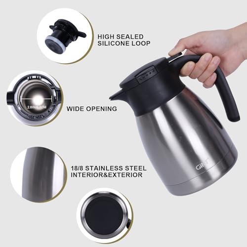 GiNT 34Oz Thermal Coffee Carafe, Insulated Stainless Steel Coffee Carafes for Keeping Hot/Double Walled Vacuum Coffee Carafe (Silver, 1L) - Image 2