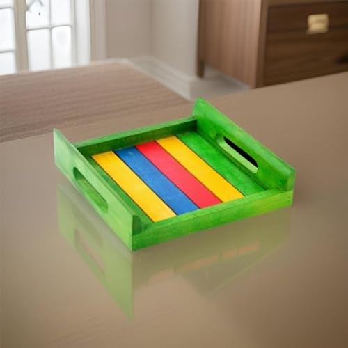 Hashcart Handmade Wooden Serving Tray for Dining Tableware, Kitchen Accessory, Butler Serving Trays (Green) - Image 3