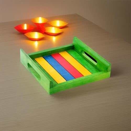 Hashcart Handmade Wooden Serving Tray for Dining Tableware, Kitchen Accessory, Butler Serving Trays (Green) - Image 5