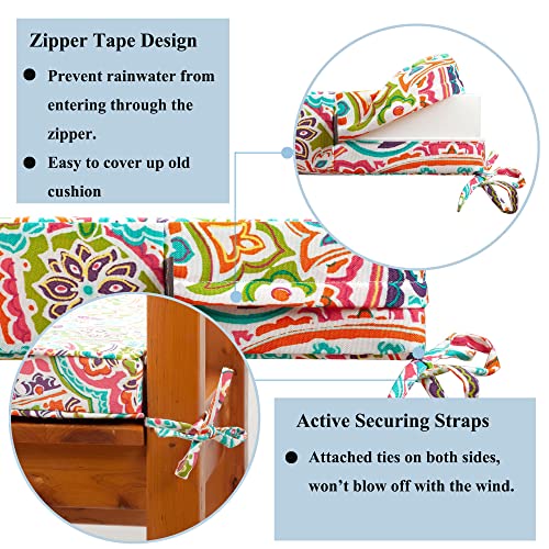 FUNHOME Outdoor Bench Cushion Covers 48" x 18" x 3", No Insert! Patio Bench Cushion Covers for Outdoor Furniture,Water Resistant Patio Loveseat Cushion Covers 1 Pack, Melora Paisley (Covers ONLY) - Image 5