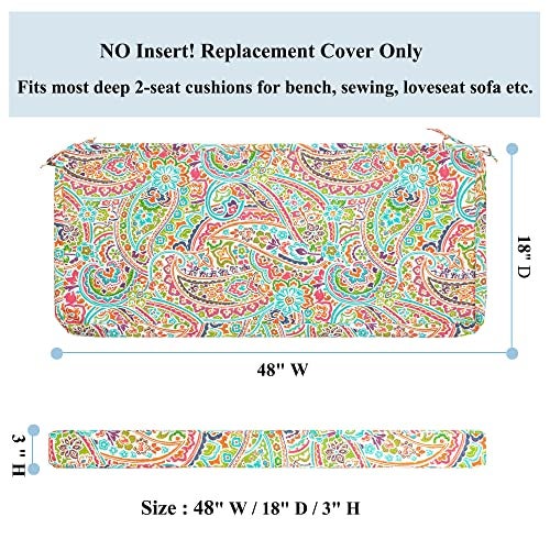 FUNHOME Outdoor Bench Cushion Covers 48" x 18" x 3", No Insert! Patio Bench Cushion Covers for Outdoor Furniture,Water Resistant Patio Loveseat Cushion Covers 1 Pack, Melora Paisley (Covers ONLY) - Image 3
