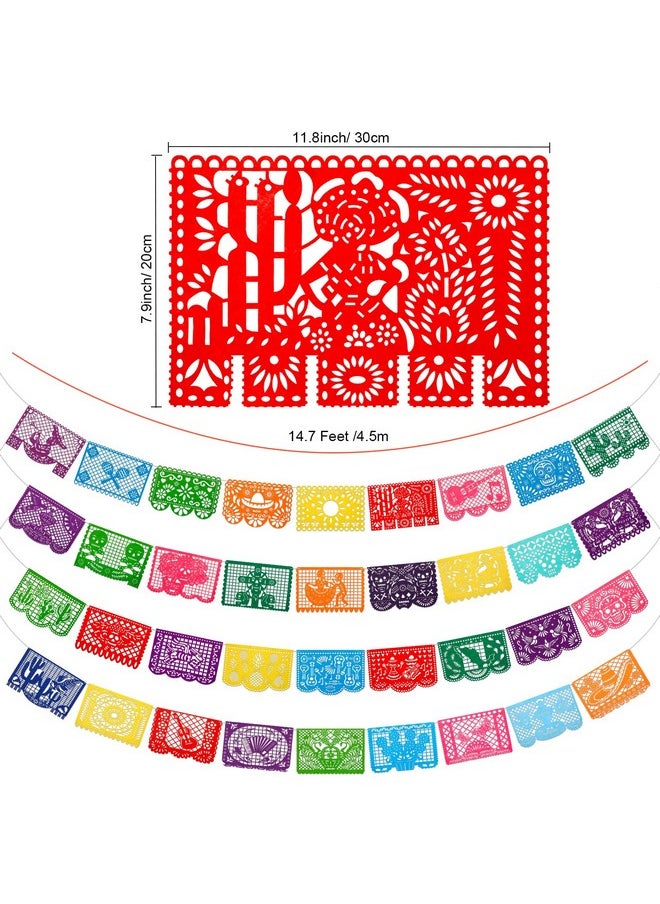 Qpout 4Pcs Mexican Fiesta Party Felt Banner(11.8 * 7.9 Inch) Cinco De Mayo Fiesta Banner Dia De Los Muertos Day Of The Dead Fiesta Papel Picado Hanging Banner Party Decorations 4 Different Designs  - Image 2