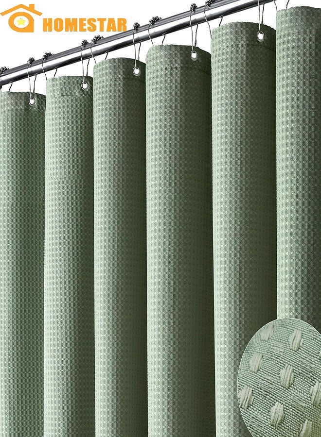 هومستر ستارة دش نسيج طويل، وافل نسيج ثقيلة واجب قماش دش ستائر للحمام، محايد وزن فندق سبا فاخرة حمام ستائر مجموعة مع خطايات البلاستيك، أخضر - Image 1