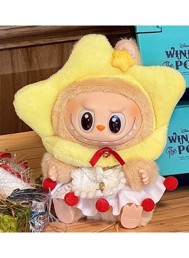 Labubu Clothes - doll cute clothes, star costume, 3 pieces set comes with star-shaped plush, a cute bib and a dress, for 17cm Doll Clothes, can be used as Labubu Doll Accessories