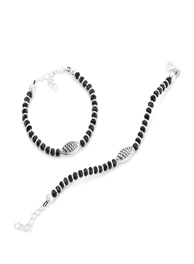 DHRUVS COLLECTION 925 Silver Baby Nazariya Bracelet with Black Crystal Beads - Cylindrical Shape Charms for Baby Girls & Baby Boys (Length - 4.5 Inch, Suitable for 6 Months to 18 Months) - Image 2