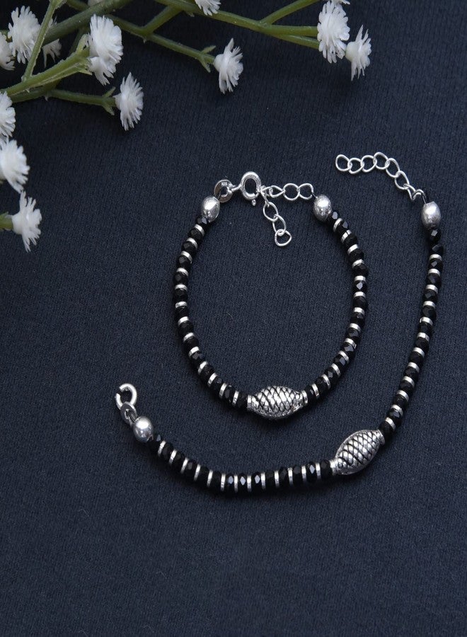 DHRUVS COLLECTION 925 Silver Baby Nazariya Bracelet with Black Crystal Beads - Cylindrical Shape Charms for Baby Girls & Baby Boys (Length - 4.5 Inch, Suitable for 6 Months to 18 Months) - Image 5