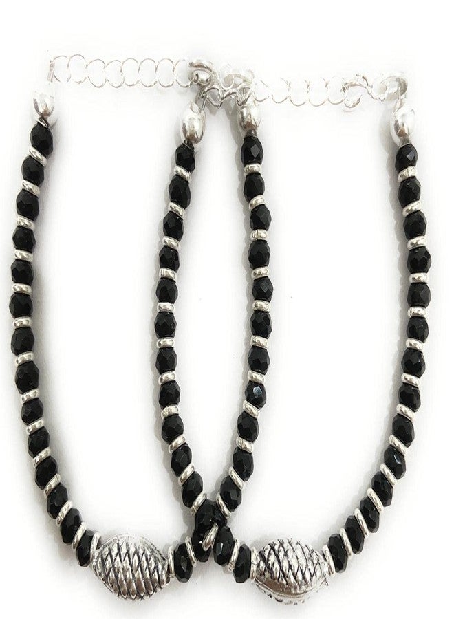 DHRUVS COLLECTION 925 Silver Baby Nazariya Bracelet with Black Crystal Beads - Cylindrical Shape Charms for Baby Girls & Baby Boys (Length - 4.5 Inch, Suitable for 6 Months to 18 Months) - Image 1