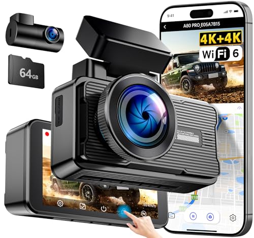 JOMISE 4K+4K Dash Cam Front and Rear, 20 Mbps+ Ethernet Transfer & Stable WiFi 6, Touch Screen Dash Camera for Cars with GPS, G-Sensor,Night Vision, 24H Parking Mode, Support 1TB(A80 Pro) - Image 1