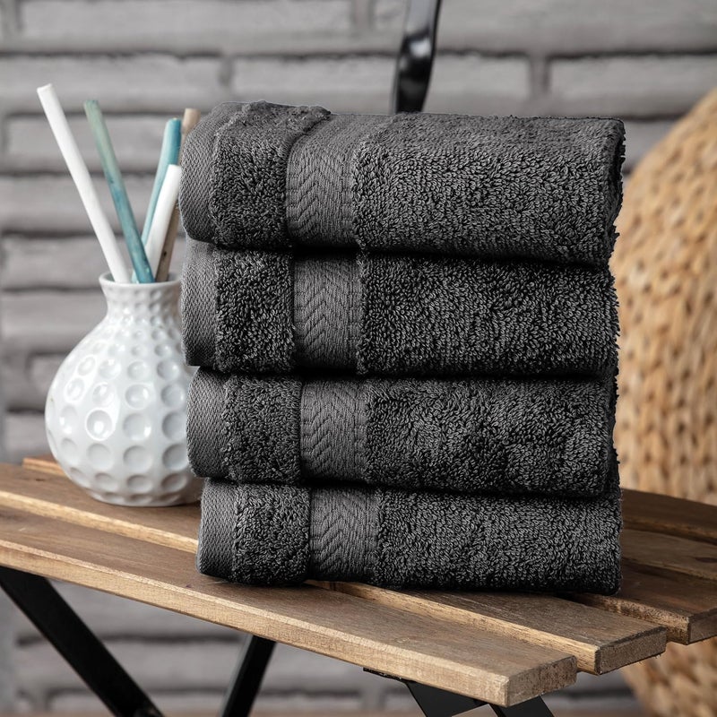 TEXTILOM 100% Turkish Cotton 4 Piece Luxury Washcloth Towel Set for Bathroom & Kitchen, Thick & Super Soft & Highly Absorbent & Quick Dry for Face and Hand- Black - Image 2