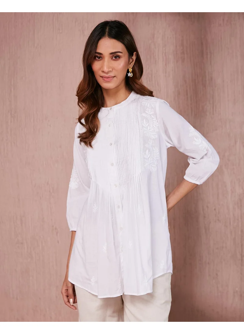 فاب انديا White Cotton Chikankari Tunic