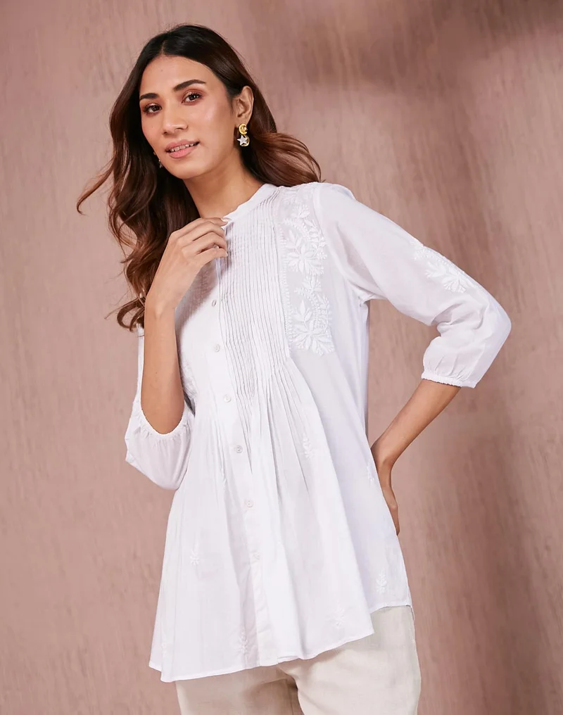 Fabindia White Cotton Chikankari Tunic