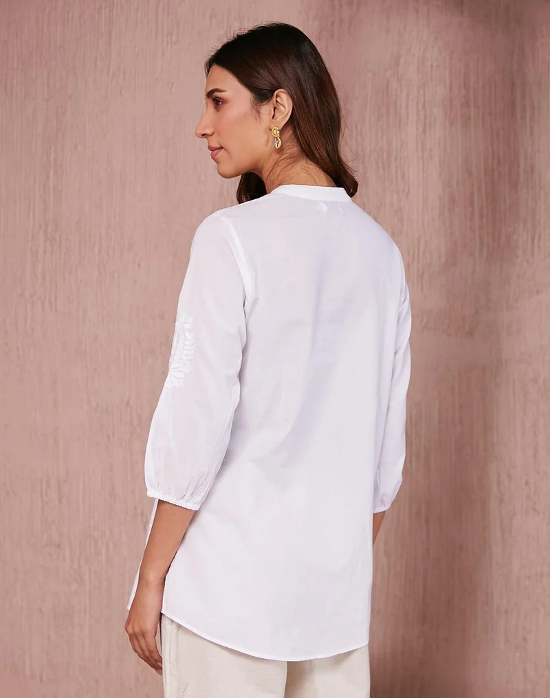 Fabindia White Cotton Chikankari Tunic