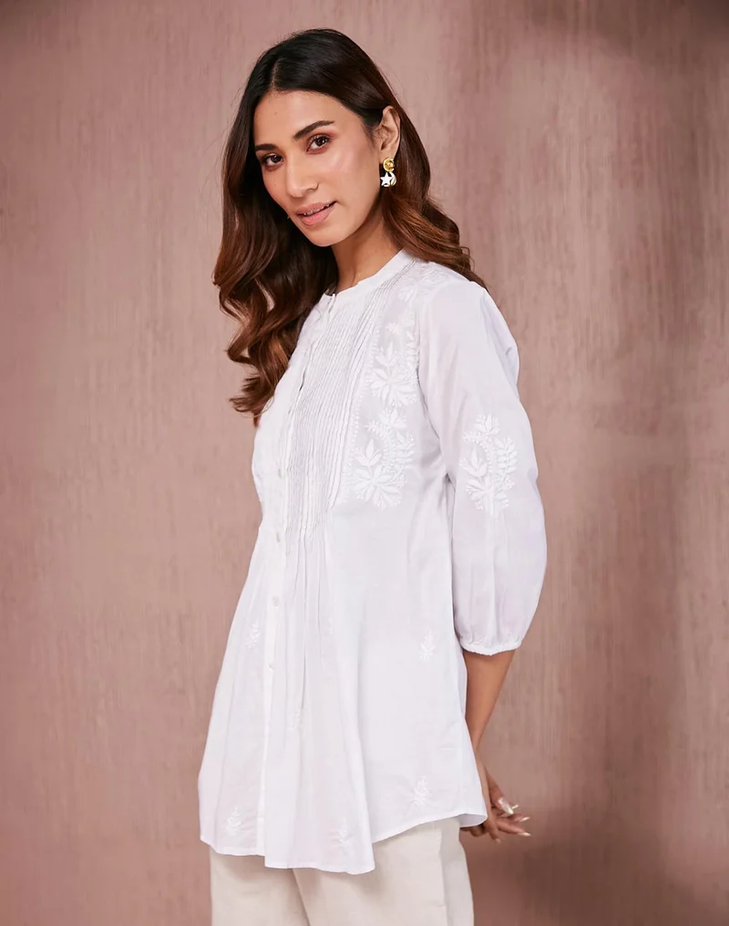 Fabindia White Cotton Chikankari Tunic
