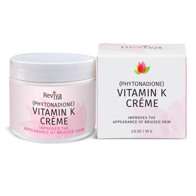 Reviva Labs Vitamin K Crme for Bruising UnderEye Dark Circles and Wrinkles with Soybean Oil and Natural Fruit Extracts  2 Oz for Skin and Face