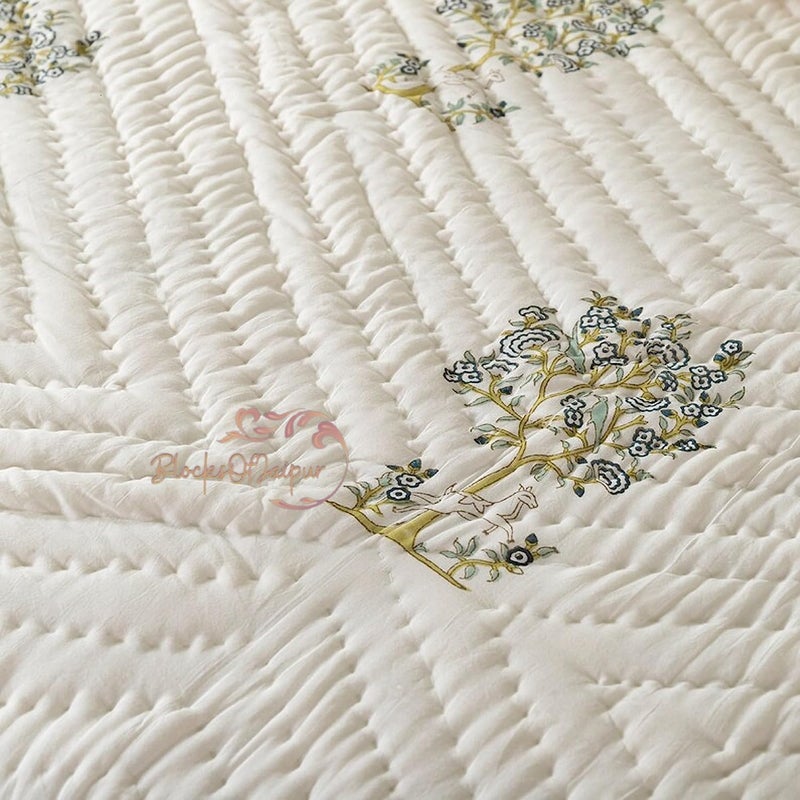 FEELRAX FEELRAX Jaipuri Razai Traditional Hand Stitched Hand Block Print Blue Hiran Print Queen Size Blanket Reversible Quilt Bedding Quilt Breathable Summer and Winter Home Decor Double Bed 90X108 INCH  - Image 5