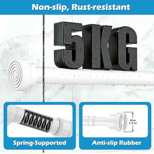 MOEROTER Spring Curtain Rod 33 to 56 Inch Adjustable White Curtain Rod No Drilling Non-Slip Expandable Tension Rod for Window, Doorway, Closet, Door, Wardrobe - Image 3