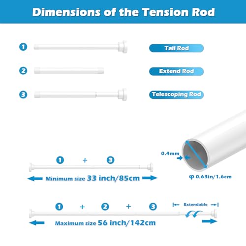 MOEROTER Spring Curtain Rod 33 to 56 Inch Adjustable White Curtain Rod No Drilling Non-Slip Expandable Tension Rod for Window, Doorway, Closet, Door, Wardrobe - Image 4