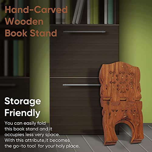 Santarms Sheesham Wooden Hand Carved Holy Book Reading Stand for Quran, Bhagwat Gita, Bible, Ramayana & Guru Granth Sahib for Rehal Books Holder - 12inch - Image 3