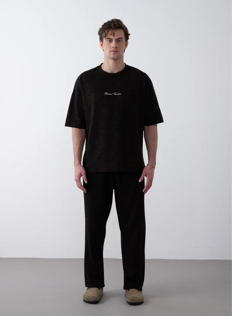 مراكش تيشيرت مطبوع برقبة دائرية واكمام قصيرة للرجال - اسود