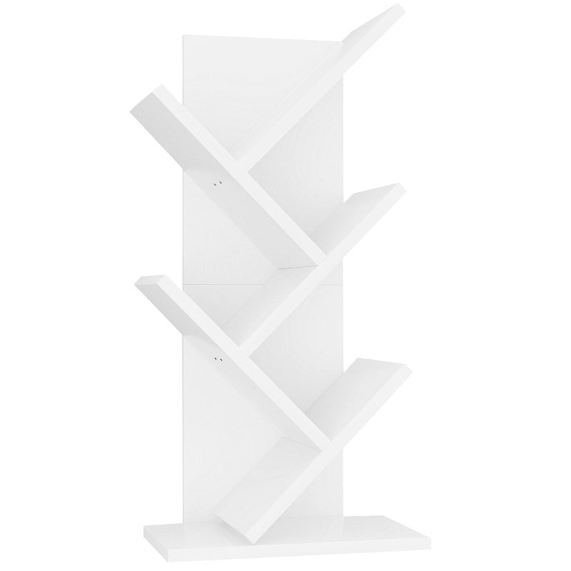 YMYNY 4 Tier Tree Bookshelf Small Bookcase Modern Wood Book Storage Rack Freestanding Book Shelf for BooksMoviesCDs Narrow Display Rack for Living Room Home Office White HBC014W