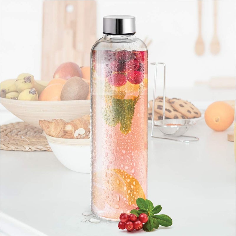 LVOOK Glass Water Bottle Fridge Bottle Transparent Shakes Smoothies Water Bottle Milk Bottle Juice Cocktail Bottle Fusion Water 1 Pcs Glass Bottle 1L - Image 2