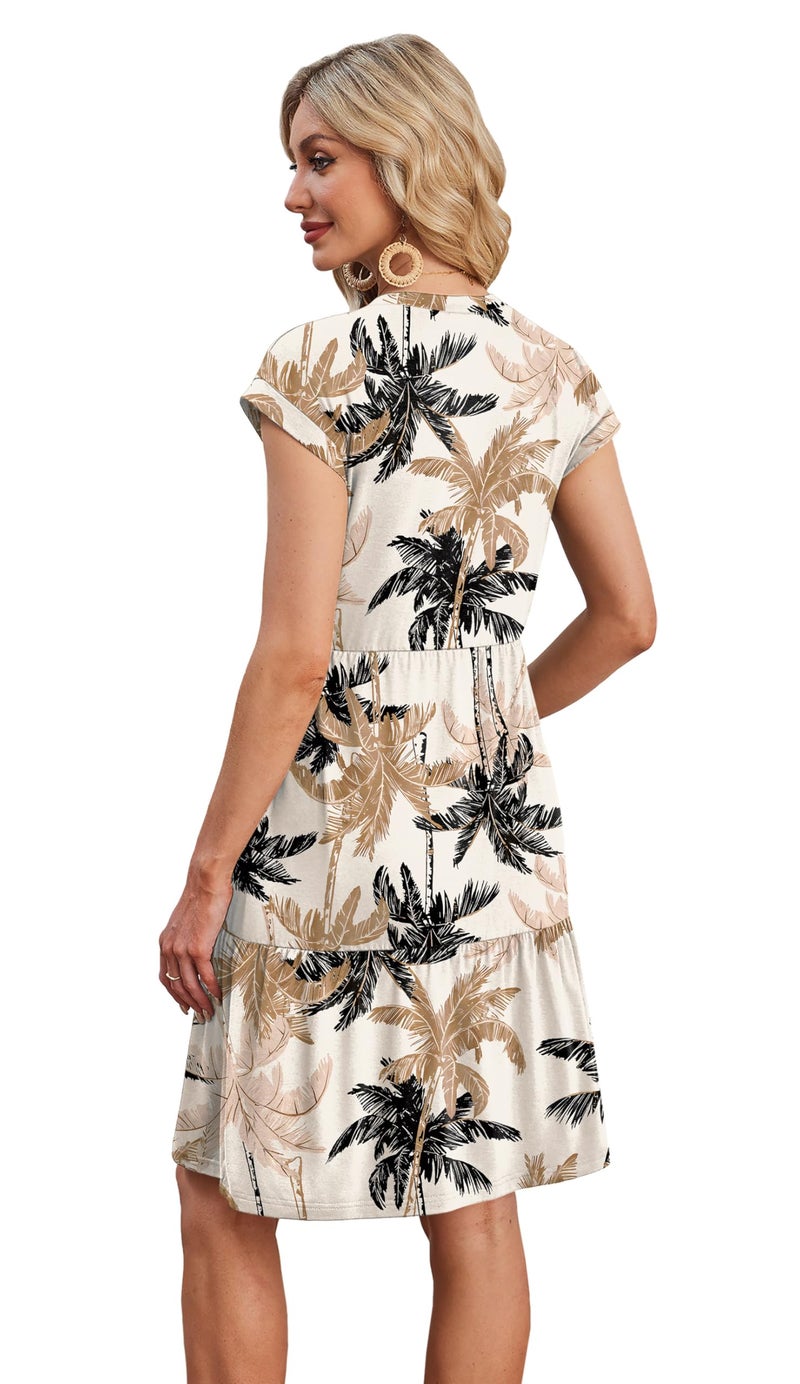WIHOLL Dresses for Women 2026 Elegant Classy Fall Casual Summer Hawaiian Boho Italian Dress Dress Cap Sleeve Beach Vacation Clothes for Women Sundresses Khaki Palm L - Image 5