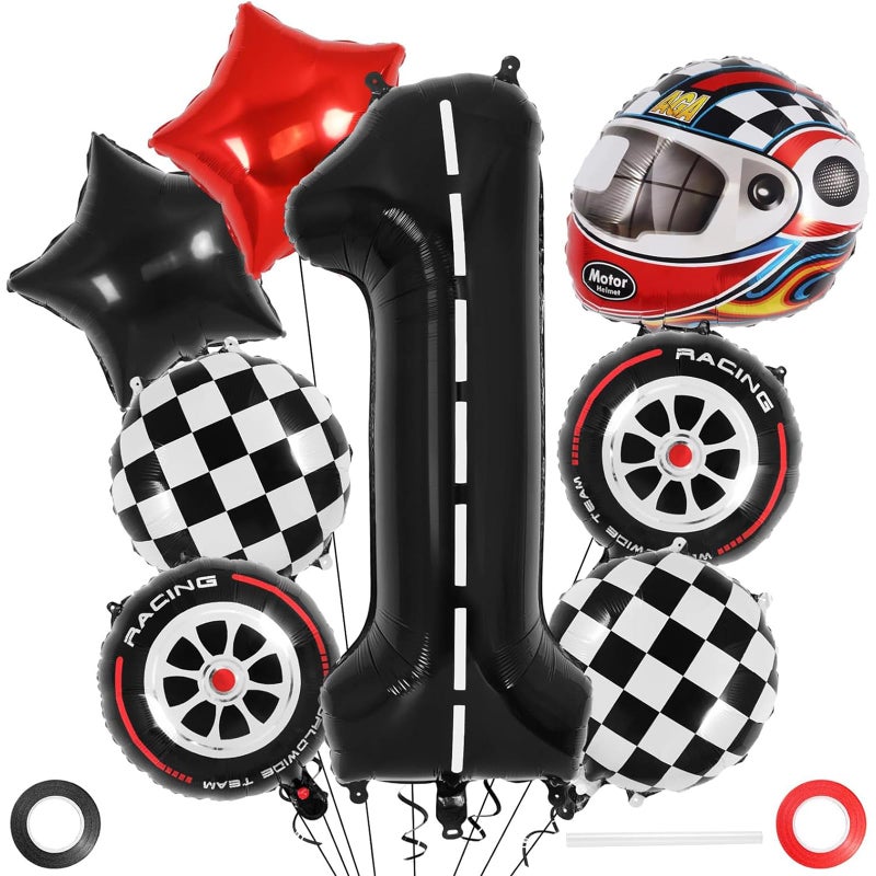 Joyzzz 1st Birthday Balloons 40 Inch One Birthday Balloons Set with Racing Theme Large Foil Mylar Racetrack Black 1 Balloon One Balloon for 1st First Birthday Race Car Themed Party Decoration - Image 2