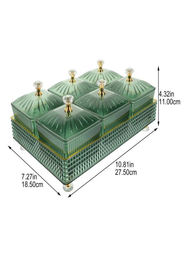 Cabilock Divided Serving Tray with Lid, 6 Compartments Snack Platter, Portable Parties Gatherings Charcuterie Container for Nuts, Fruits, Candy, Appetizers, Condiment Green - Image 4