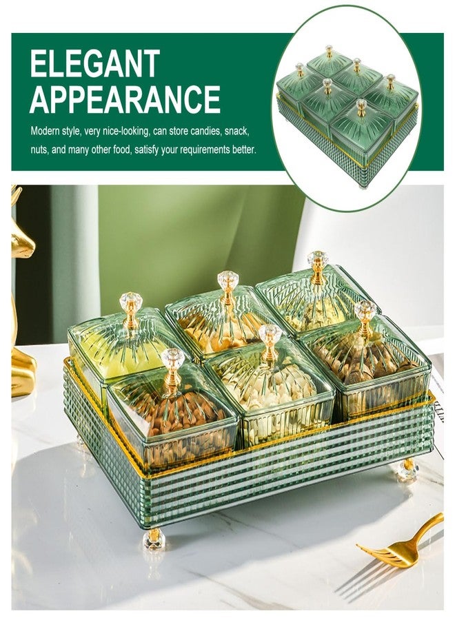 Cabilock Divided Serving Tray with Lid, 6 Compartments Snack Platter, Portable Parties Gatherings Charcuterie Container for Nuts, Fruits, Candy, Appetizers, Condiment Green - Image 2