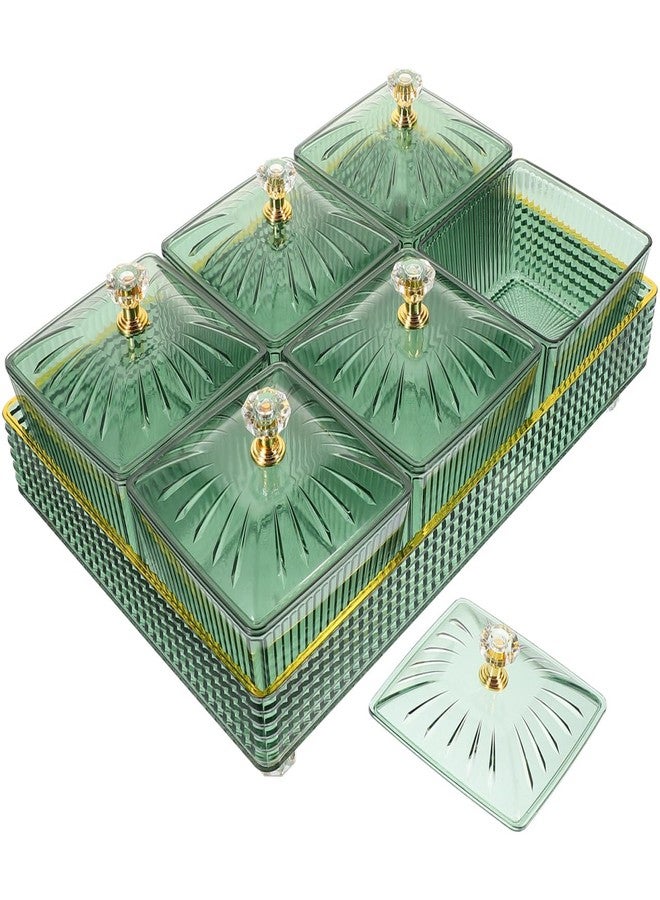 Cabilock Divided Serving Tray with Lid, 6 Compartments Snack Platter, Portable Parties Gatherings Charcuterie Container for Nuts, Fruits, Candy, Appetizers, Condiment Green - Image 1