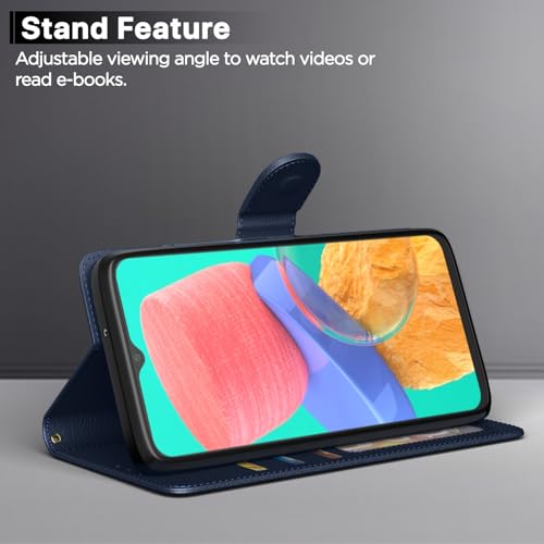 Pikkme Flip Cover for Samsung Galaxy M33 5G| Leather Finish | Shockproof with Card Pockets & Wallet Stand | Ultimate Protection Case(Blue) - Image 3