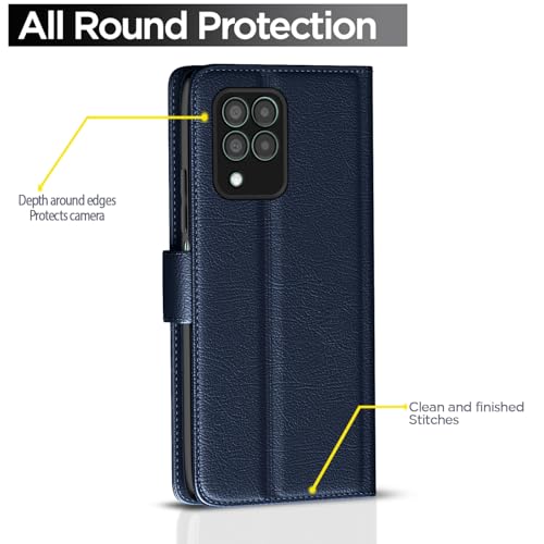 Pikkme Flip Cover for Samsung Galaxy M33 5G| Leather Finish | Shockproof with Card Pockets & Wallet Stand | Ultimate Protection Case(Blue) - Image 4