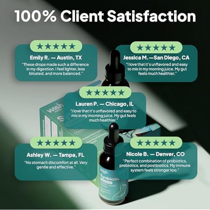 Wish Fusion Synbiotic Liquid Probiotic for Women & Men, Probiotics Prebiotics Postbiotics for Gut Health Digestive & Immune Support, Organic Pre and Probiotic Drops 2 Billion CFU, 30mL 2-Pack - Image 4