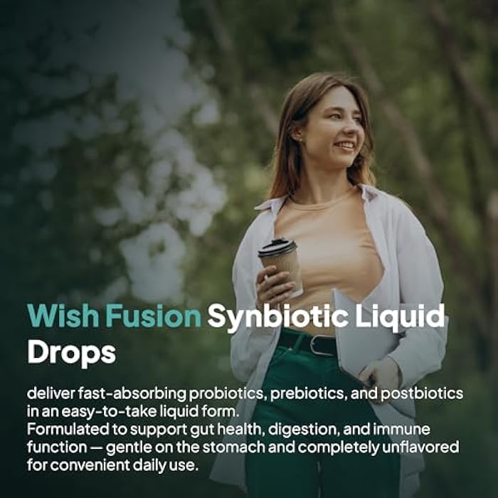 Wish Fusion Synbiotic Liquid Probiotic for Women & Men, Probiotics Prebiotics Postbiotics for Gut Health Digestive & Immune Support, Organic Pre and Probiotic Drops 2 Billion CFU, 30mL 2-Pack - Image 2