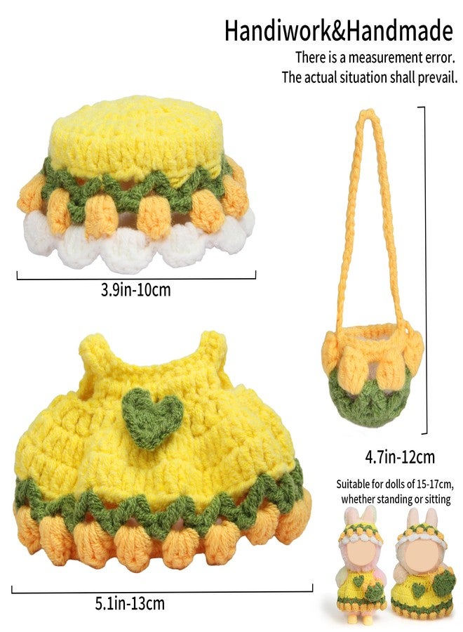 Voccim Handmade Clothes for 17cm Doll 20cm Doll with Woolen Tulip Dress, Flower Hat, Shoulder Bag and Dolls Accessories - Image 5
