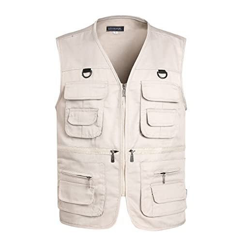 LISUHEPEAL Men's Fishing Vest Summer Outdoor Work Safari Travel Photo Vests with Multi Pockets (L,S18-Beige) - Image 1