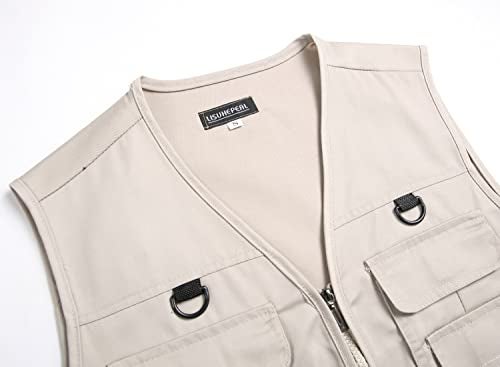 LISUHEPEAL Men's Fishing Vest Summer Outdoor Work Safari Travel Photo Vests with Multi Pockets (L,S18-Beige) - Image 3
