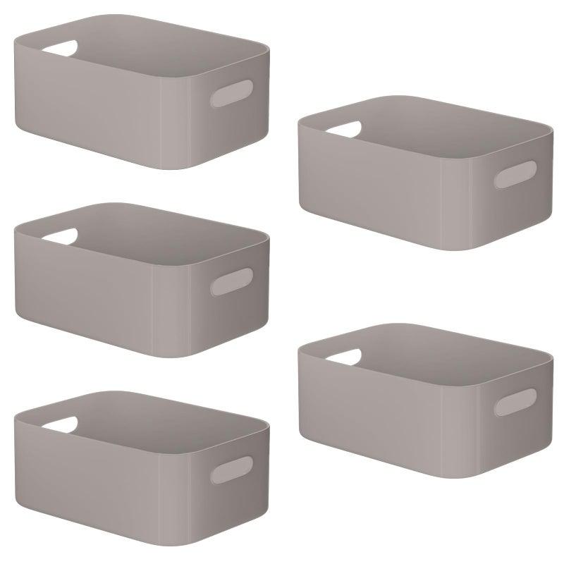 WH 5 PCS Grey Plastic Storage Baskets with Handle Medium Kitchen Cupboard Organiser Box Under Sink Storage Boxes Plastic Boxes for Bathroom Kitchen and Office Storage2431710cm