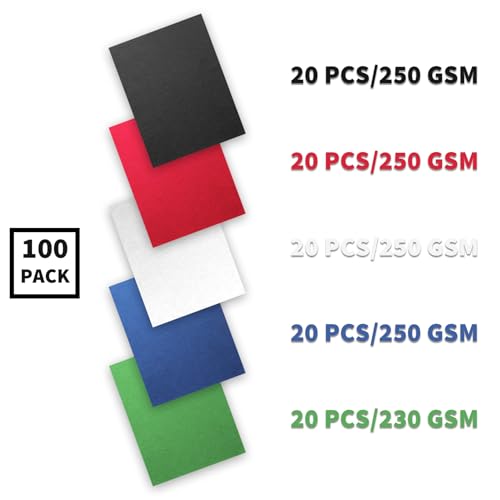 Binditek 100 Pack 13Mil Grain Texture Paper Binding Presentation Covers, 8-1/2 x 11 Inches 90lb, 250 GSM, Un-Punched, 5 Multi Colors (Black, White, Red, Green, Blue) - Image 2