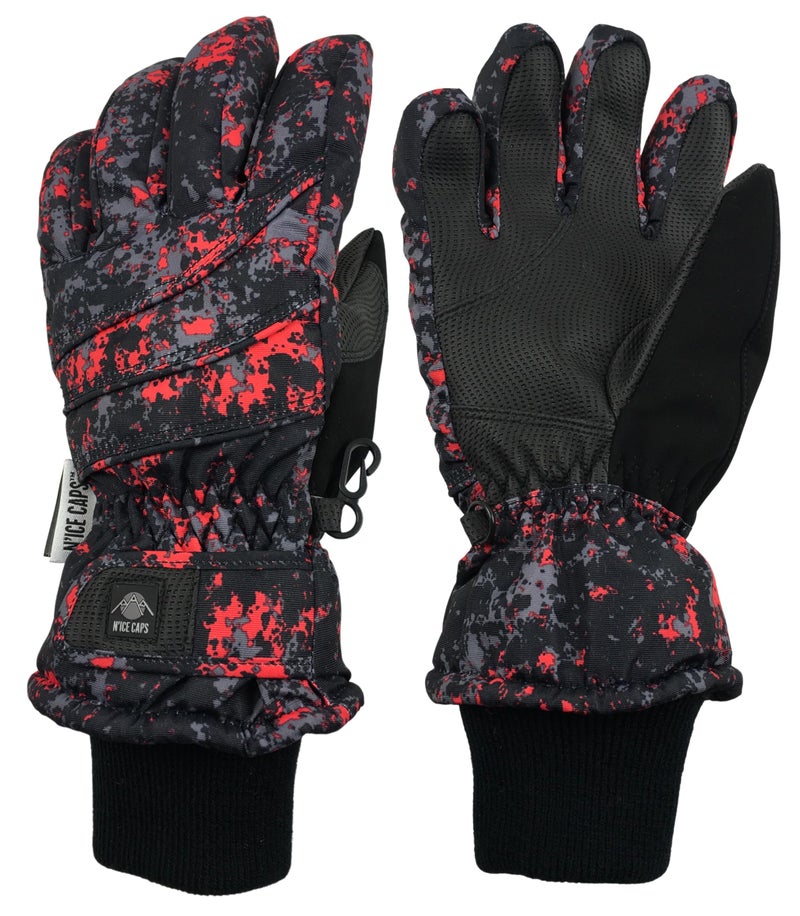 N'Ice Caps Kids Waterproof Winter Thinsulate Warm Gloves (Red Camo, 5-6 Years) - Image 1