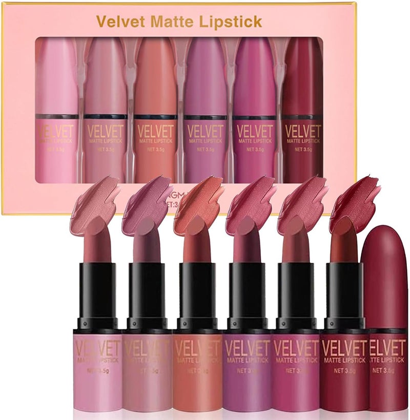 RoseFlower 6 Colors Lipsticks SetMatte Lipstick with Gift box Velvet Rose Lip stick Kit Nude Long Lasting Waterproof Lip Tint Set Kit Professional Lip Makeup Gift for Girl Women