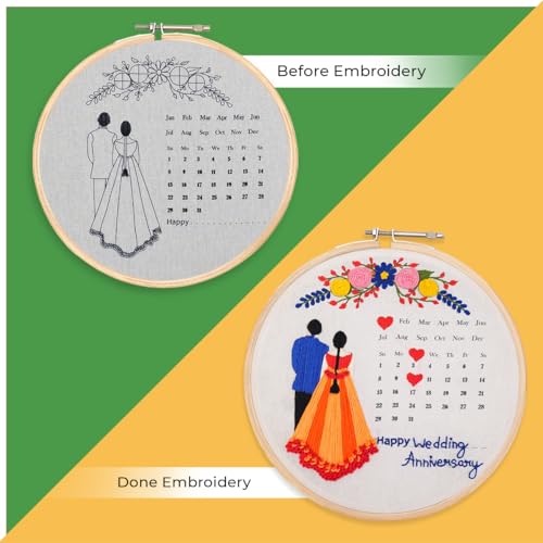 picknMAKE DIY Embroidery Kit for Beginner, Adults & Kids with Wedding Celebration Calender Design Printed Cloth/Fabric & Written Instructions All Material Included, Multicoloured - Image 5