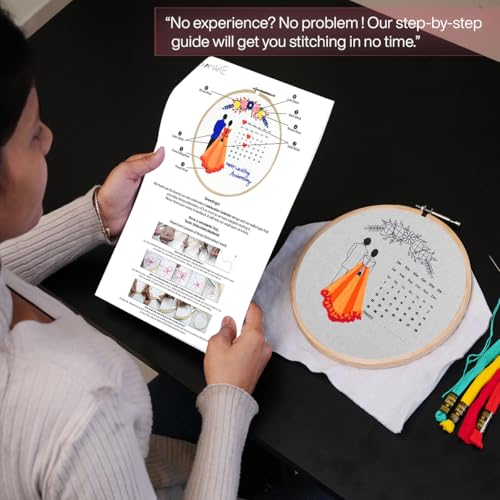 picknMAKE DIY Embroidery Kit for Beginner, Adults & Kids with Wedding Celebration Calender Design Printed Cloth/Fabric & Written Instructions All Material Included, Multicoloured - Image 3