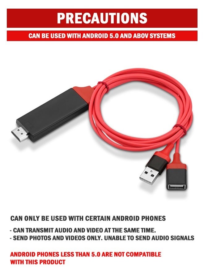 Generic - 3 in 1 USB to HDTV Cable Upgraded Lightning to HDMI Adapter for iPhone/Android to TV - 1080P HDTV Cable Adapter with Powerful Chipset, Plug & Play HDMI Converter for Phone/TV/Projector/Monitor - Supports Audio/Video Sync & Fast Charging (Red) - Image 1