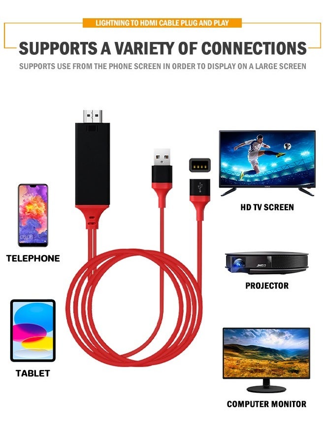 Generic - 3 in 1 USB to HDTV Cable Upgraded Lightning to HDMI Adapter for iPhone/Android to TV - 1080P HDTV Cable Adapter with Powerful Chipset, Plug & Play HDMI Converter for Phone/TV/Projector/Monitor - Supports Audio/Video Sync & Fast Charging (Red) - Image 1