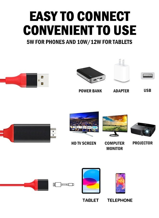 Generic - 3 in 1 USB to HDTV Cable Upgraded Lightning to HDMI Adapter for iPhone/Android to TV - 1080P HDTV Cable Adapter with Powerful Chipset, Plug & Play HDMI Converter for Phone/TV/Projector/Monitor - Supports Audio/Video Sync & Fast Charging (Red) - Image 1